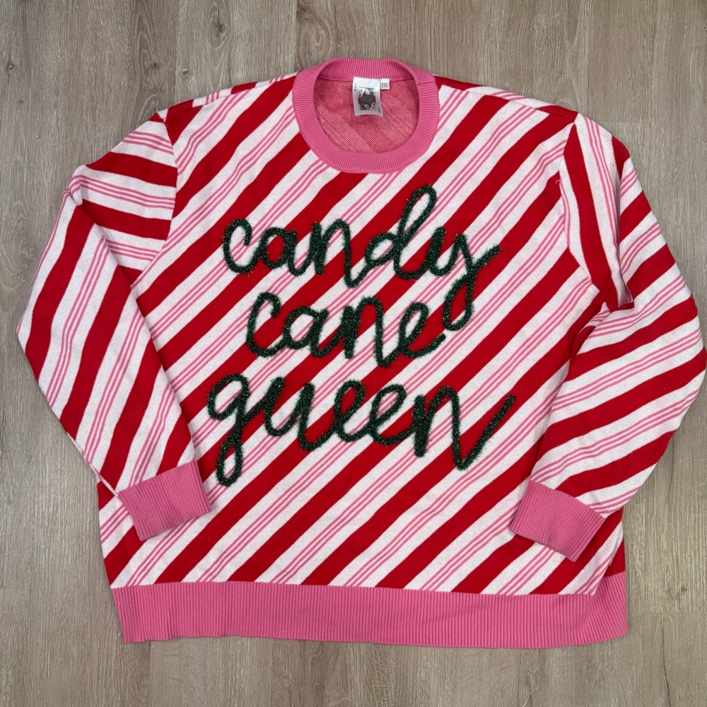 Queen of Sparkles Candy Cane Queen Striped Sweater Size XXL